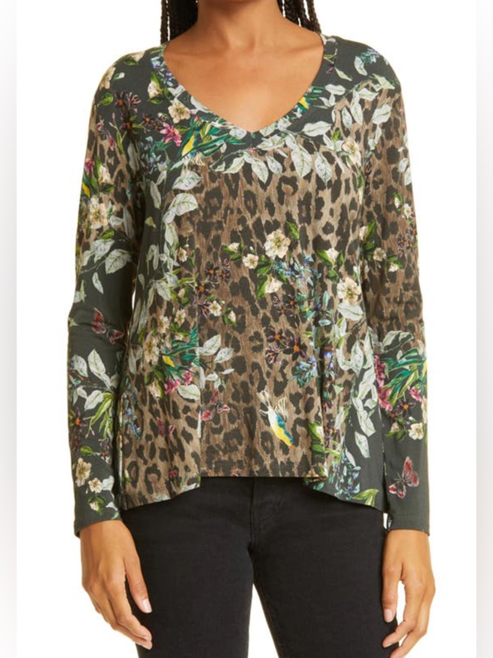 Johnny Was Ash Bird Floral Print Top Size L - Picture 4 of 16